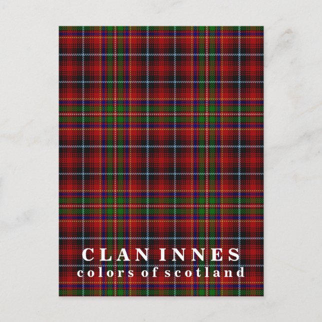 Cartão Postal Cores da Escócia Clan Innes Tartan (Frente)