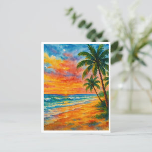 Cartão Postal Cores de água solares de praia tropical