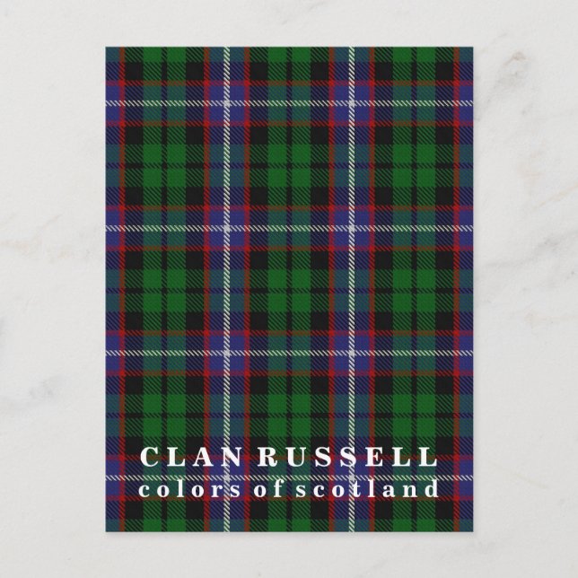 Cartão Postal Cores do Scotland Clan Russell Tartan (Frente)