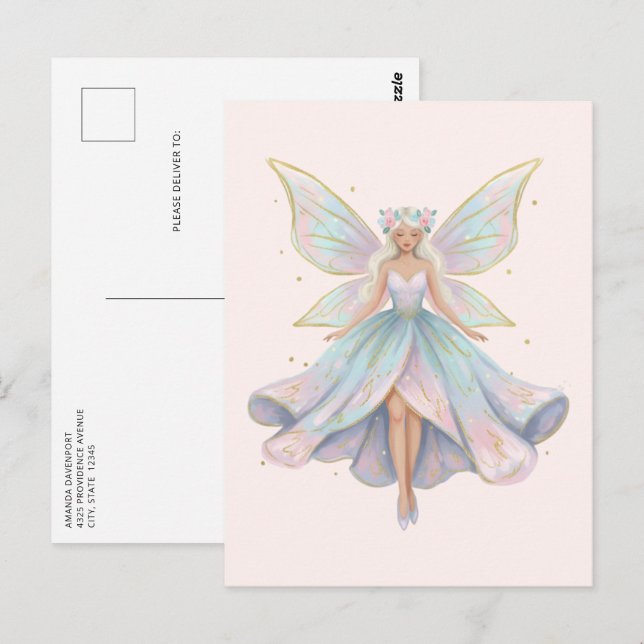 Cartão Postal Cores Pastéis de Anjo Mágico Fada (Frente/Verso)