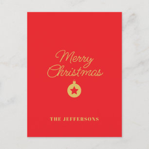 Cartão Postal Cores Vermelho Brilhante e Dourado Feliz Natal