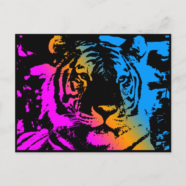CARTÃO POSTAL COREY TIGER 1980 RETRO PYSCHEDELIC TIGER FACE (Frente)