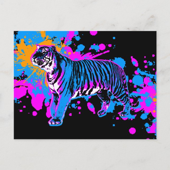 Cartão Postal Corey Tiger 80 Retro Paint Splatter Tiger (Frente)