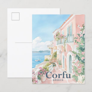 Cartão Postal Córfu Grécia Pintura Aquarela Viagem