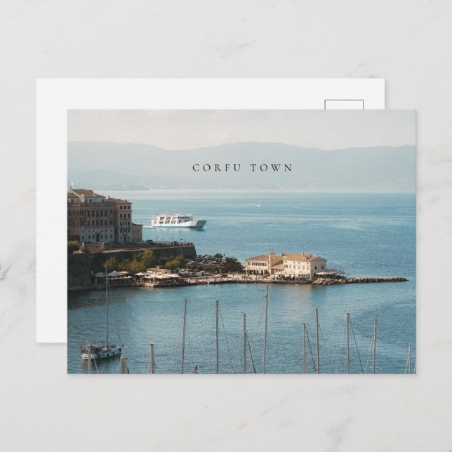 Cartão Postal Corfu Town Harbor View (horizontal) (Frente/Verso)