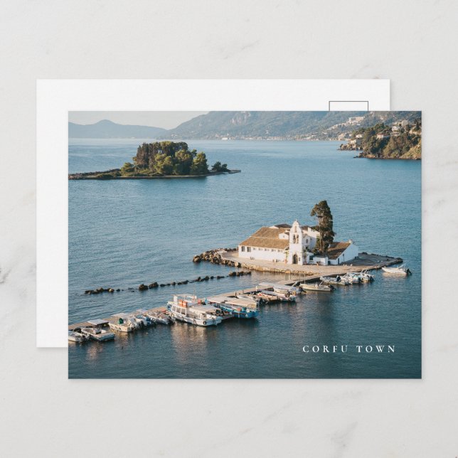 Cartão Postal Corfu Town Vlacherna Monastery Scenic (Frente/Verso)