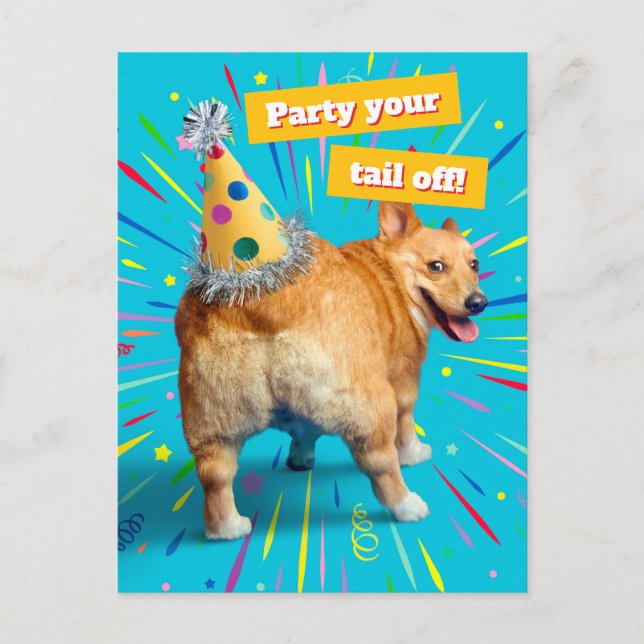 Cartão Postal Corgi Butt Birthday Hat (Frente)