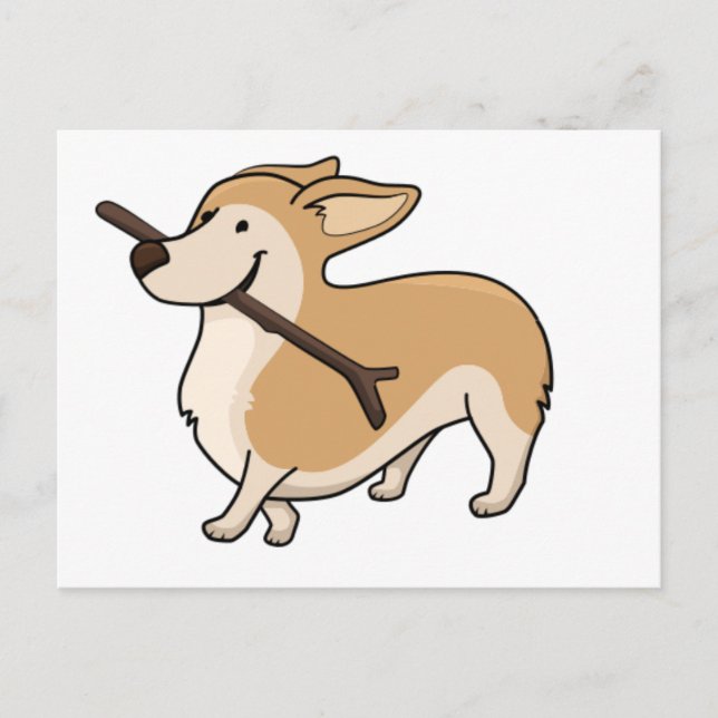Cartão Postal corgi cartoon w stick (Frente)
