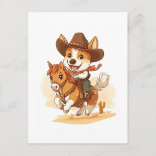Cartão Postal Corgi Cowboy � Cão Rodeio Western