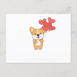 Cartão Postal Corgi Cute Animais Com Balões De Coração Para