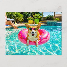 Cartão Postal Corgi em boia de donut