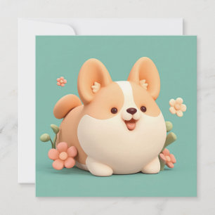 Cartão Postal Corgi Filhote Estilo 3D de Argila Pr