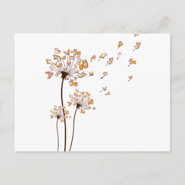 Cartão Postal Corgi Flower Dandelion Camisa Cão Cachorro (Frente)