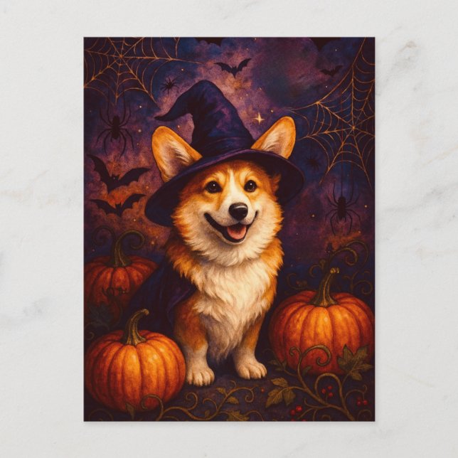 Cartão Postal Corgi Fofo Feliz Postcard de Halloween Postcrossin (Frente)