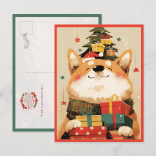 Cartão Postal Corgi galês adorável com presentes de Natal