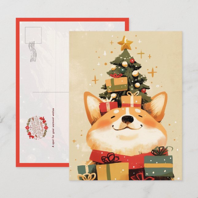 Cartão Postal Corgi galês adorável com presentes de Natal (Frente/Verso)