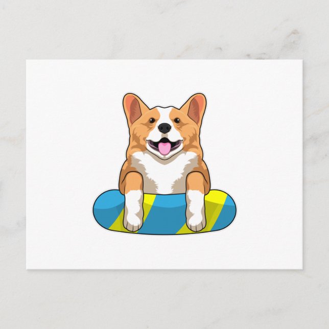Cartão Postal Corgi Galês Nadando com Tábua de Natação (Frente)