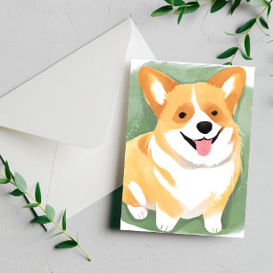 Cartão Postal Corgi Raça de Cachorro Fofa Aquarela