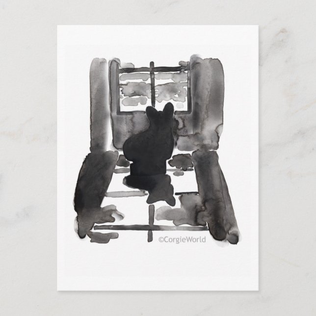 Cartão Postal Corgi Waiting Postcard (Frente)