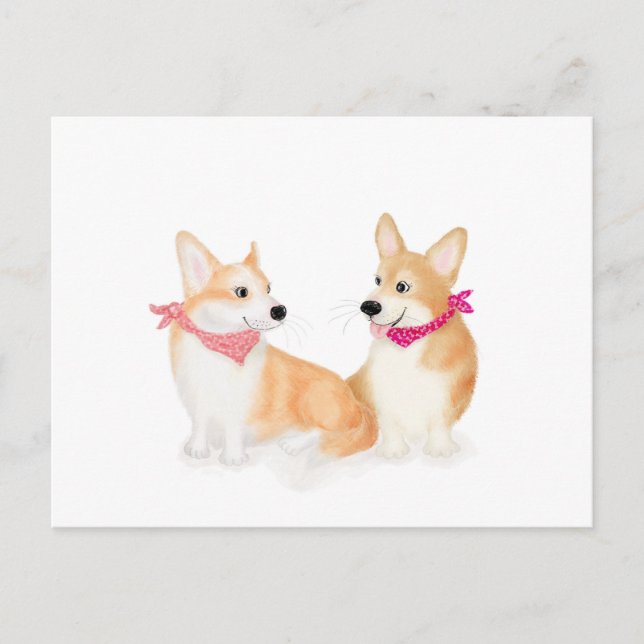 Cartão Postal Corgis galês vestindo bandanas cor-de-rosa (Frente)