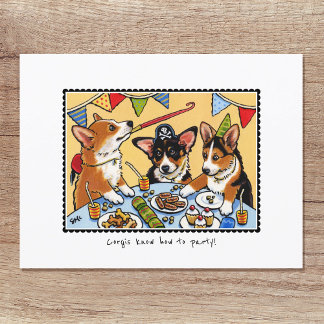 Cartão Postal Corgis sabem como Festejar! Aniversário de cachorr