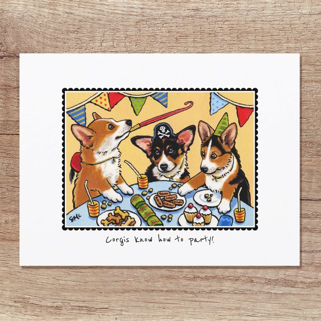 Cartão Postal Corgis sabem como Festejar! Cachorro Personalizado (Criador carregado)