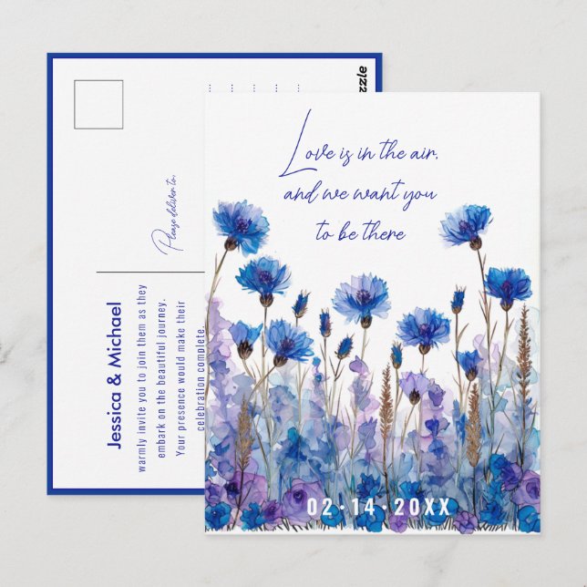 Cartão Postal 💍 Cornflower e Elegância Lavanda (Frente/Verso)