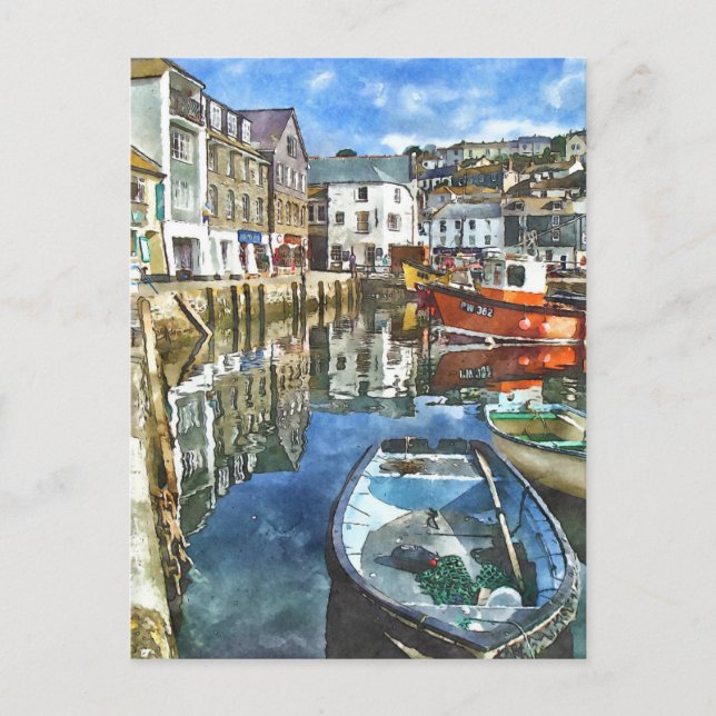 Cartão Postal Cornwall Watercolor-Style (Frente)