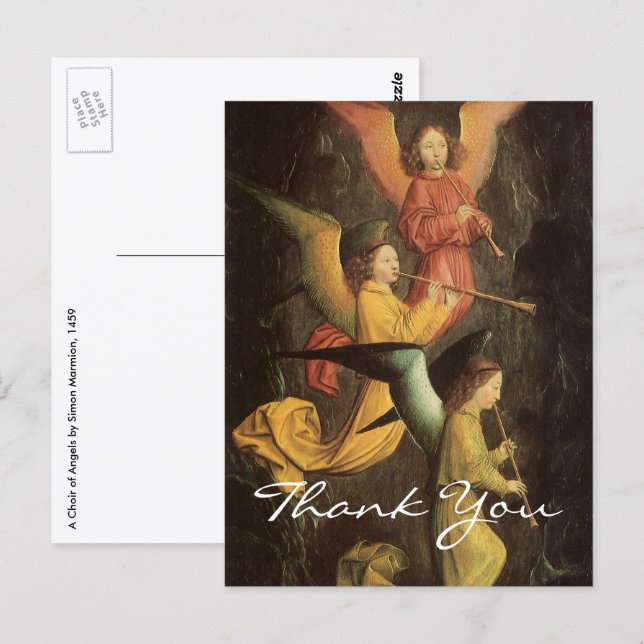 Cartão Postal Coro de Anjos por Simon Marmion, Arte Renascentist (Frente/Verso)