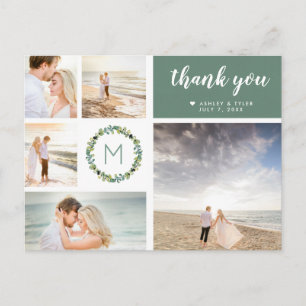 Cartão Postal Coroa de Eucalipto Colagem de Fotos de Casamento A