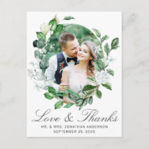 Coroa de Folhagem Moderna Foto Casamento Obrigado