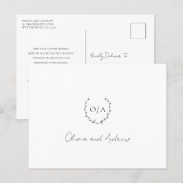 Cartão Postal Coroa de Monograma Elegante Agradecimento de Casam