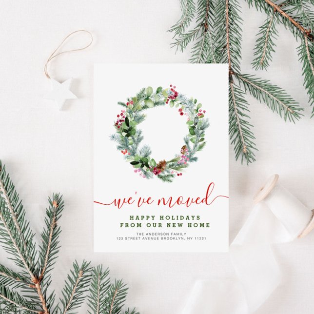 Cartão Postal coroa de Natal anúncio de mudança para nova casa (Criador carregado)