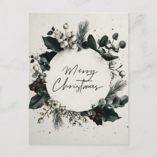 Cartão Postal Coroa de Natal Botânica com "Feliz Natal" 