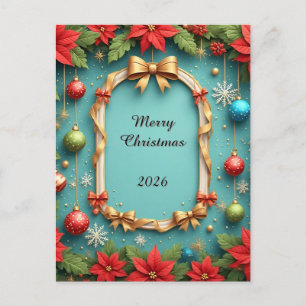 Cartão Postal Coroa de Natal Elegante 🎄✨ Enfeites de Poinsettia
