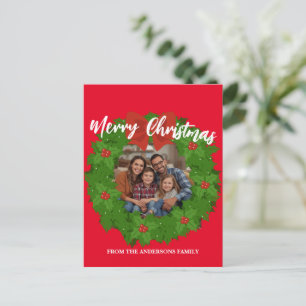 Cartão Postal Coroa de Natal Foto Nome da Família