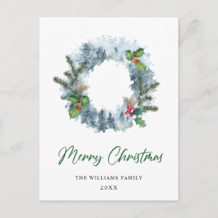 Cartão Postal Coroa de Natal Paisagem Azevinho Fruta Feriado