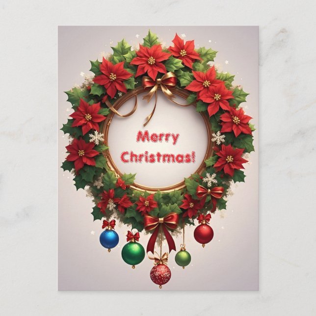 Cartão Postal Coroa de Natal 🎄✨Poinsettia Brilho Dourado Elegan (Frente)