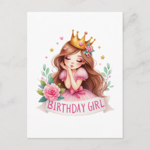 Cartão Postal Coroa de Princesa Menina de Aniversário