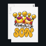 Cartão Postal Coroa de Reis Filho<br><div class="desc">Logotipo de desenho animado engraçado da Coroa de Reis Filho. Presente de aniversário do filho.</div>