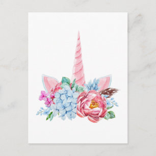 Cartão Postal Coroa Floral Unicorn Watercolor