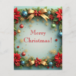 Cartão Postal Coroa Floral Vermelha Festiva 🎄✨ Poinsettia Feria
