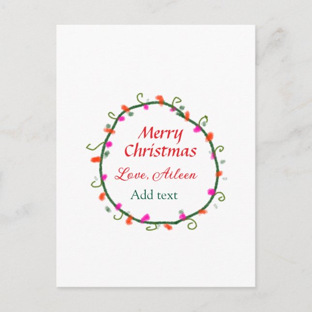 Cartão Postal coroa verde-branca-branca, coroa-branca, Feliz Nat (Frente)