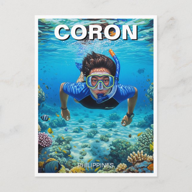 Cartão Postal Coron Filipinas Scuba Diver (Frente)