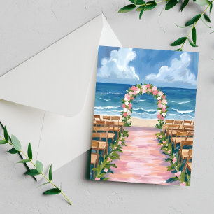 Cartão Postal Corredor de Casamento na Praia Floral Aquarela