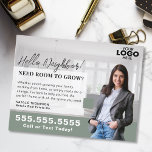 Cartão Postal Correio do Logotipo do Marketing Realtor Real Esta<br><div class="desc">Fortaleça sua estratégia de marketing imobiliário com esse cartão postal de fazenda profissional, perfeito para mostrar seus serviços a potenciais vendedores domésticos. Este cartão postal personalizável permite-lhe carregar o seu logótipo e fotografia, criando um toque pessoal e polido que cria confiança e credibilidade na sua comunidade. Quer você esteja se...</div>