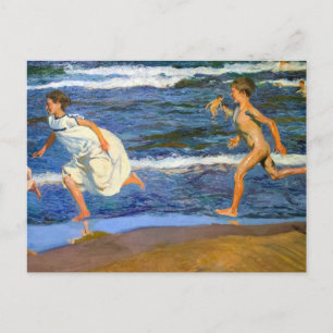 Cartão Postal Correndo ao longo da Praia por Joaquin Sorolla