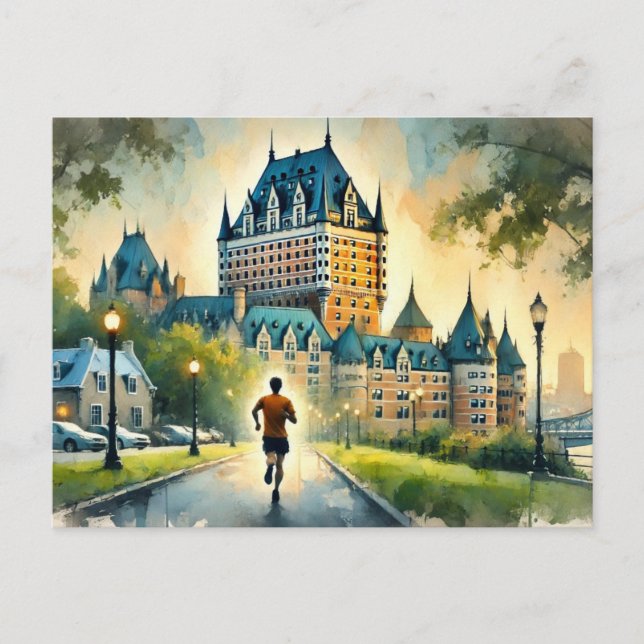 Cartão Postal Correndo em Quebec, Cidade de Chateau Frontenac (Frente)