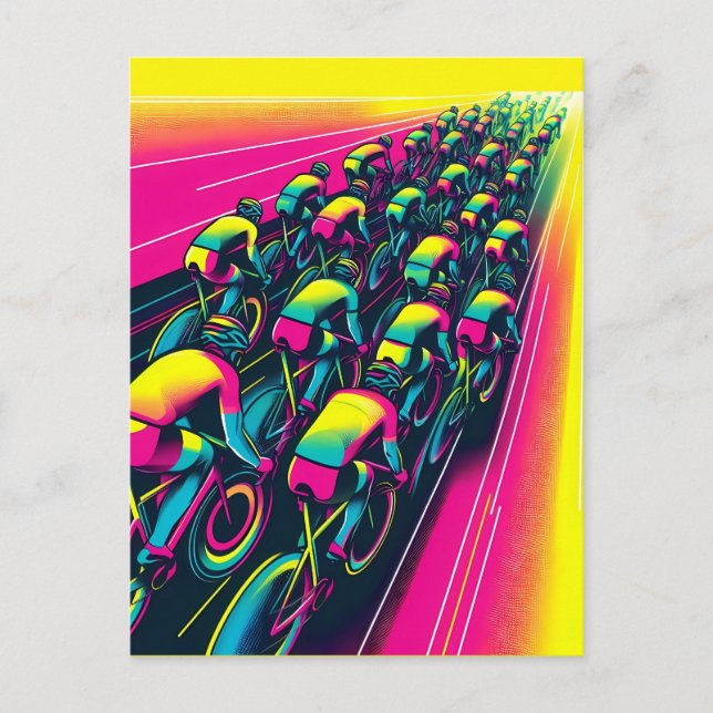Cartão Postal Corrida de ciclismo colorida (Frente)