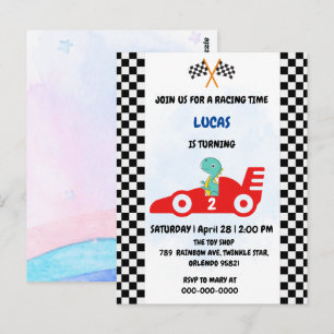 Cartão Postal Corrida de dinossauro de aniversário menino vermel